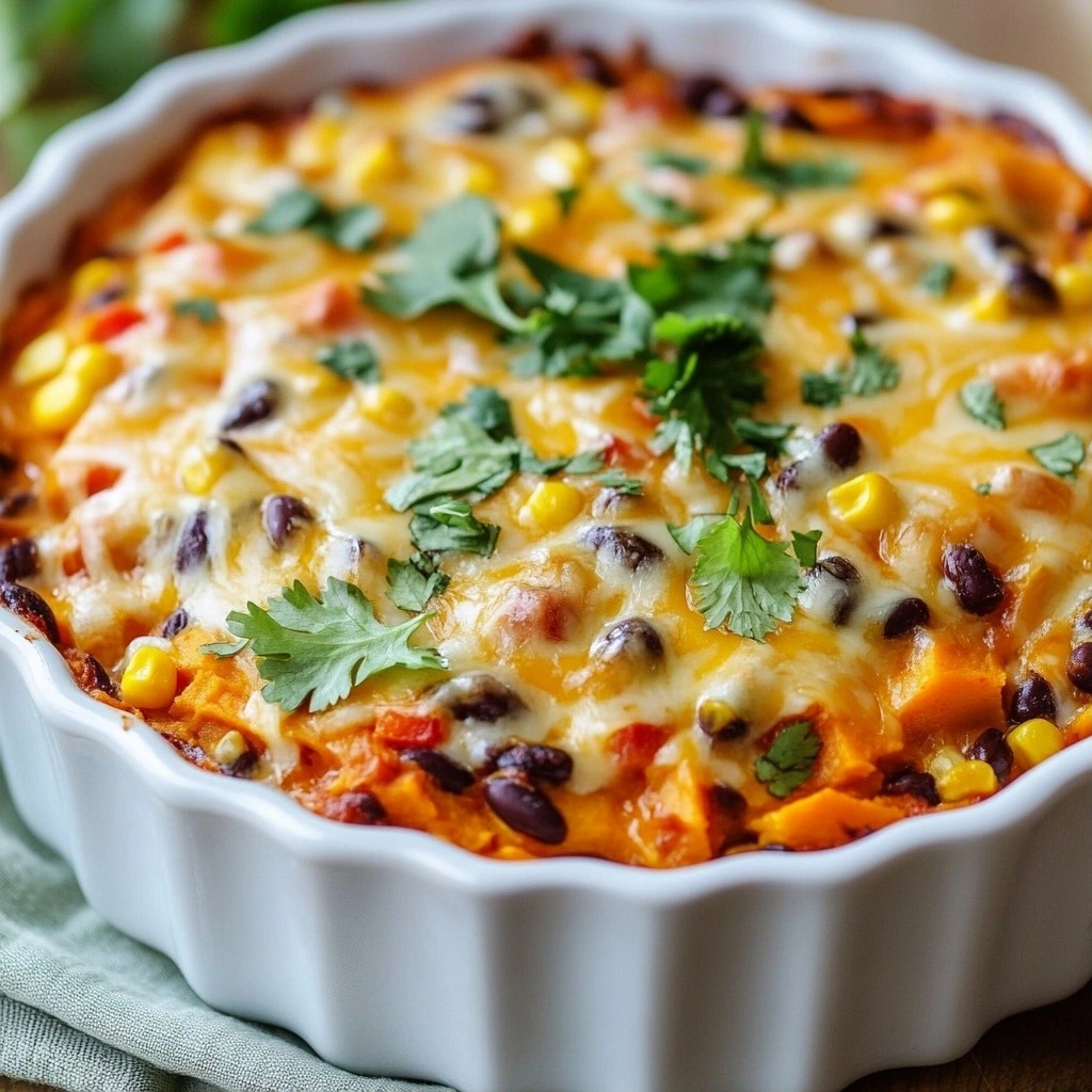 Cheesy Sweet Potato Black Bean Casserole Delight