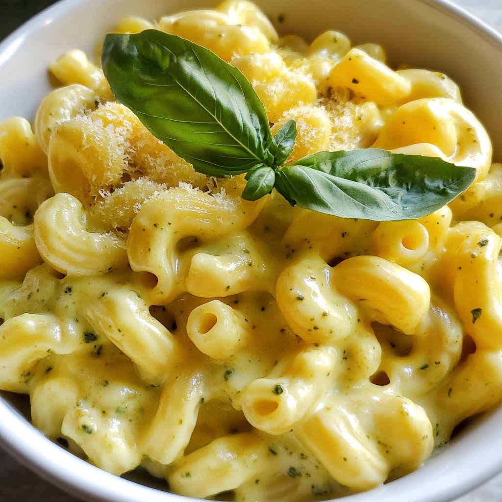 Cheesy Pesto Mac and Cheese with Basil Delight