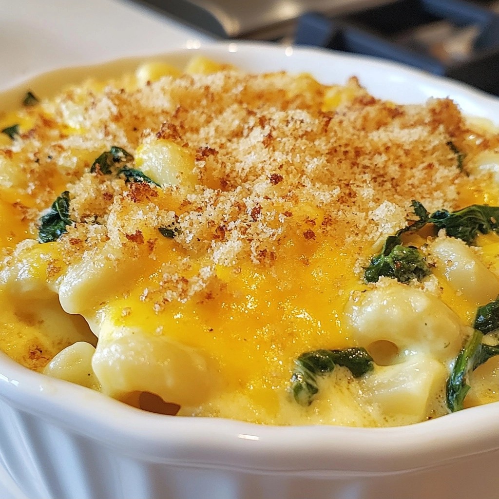 Baked Cheese-Filled Spinach Mac and Cheese Delight
