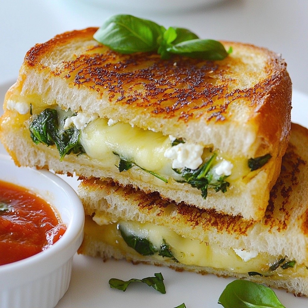Gooey Cheese and Spinach Grilled Cheese Delight