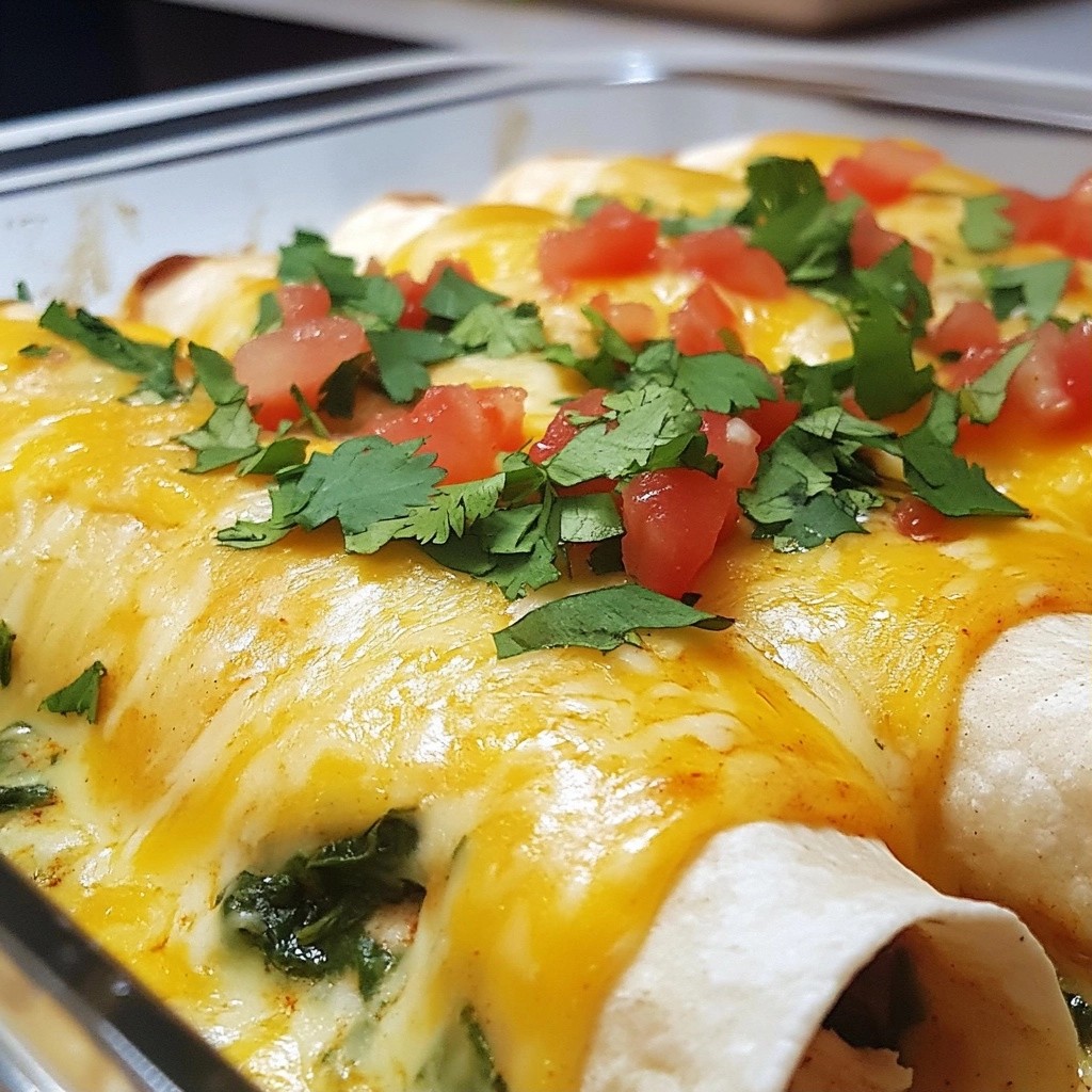Creamy Cheesy Spinach and Chicken Enchiladas Delight