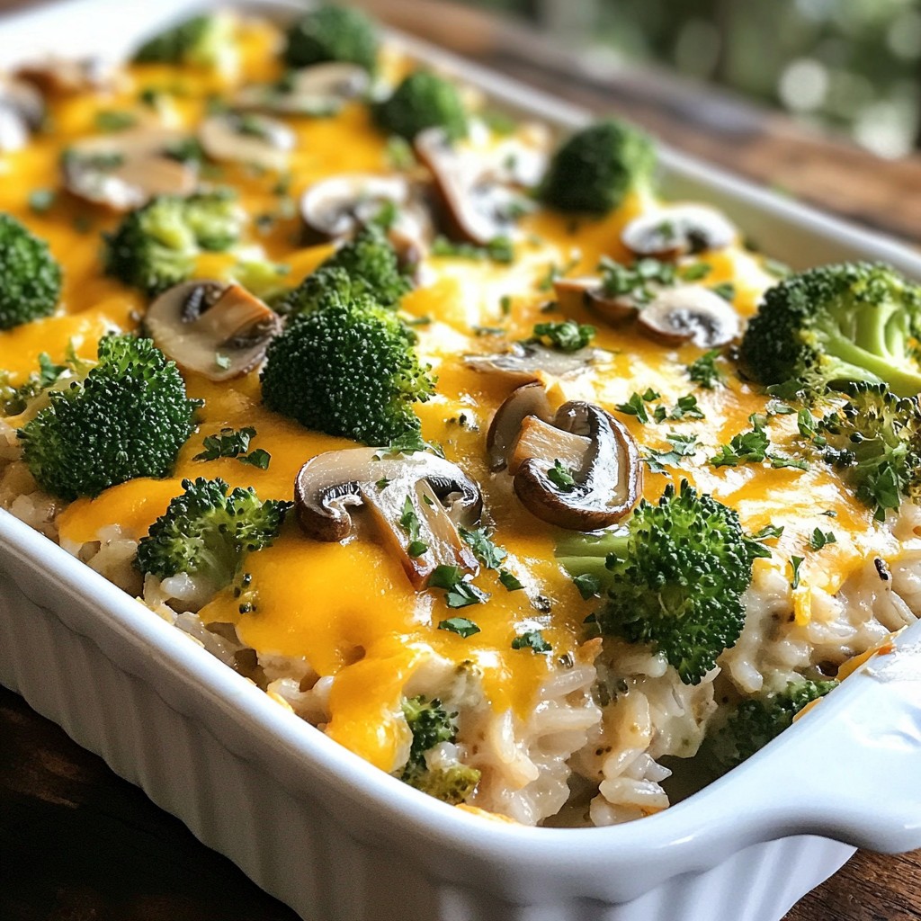 Cheesy Mushroom and Broccoli Rice Casserole Delight